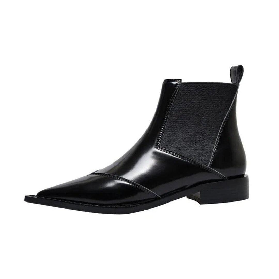 Women's Pointed-Toe Low-Heel Leather Chelsea Ankle Boots