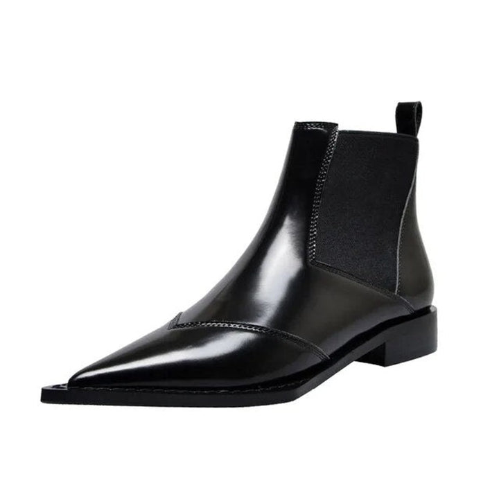 Women's Pointed-Toe Low-Heel Leather Chelsea Ankle Boots