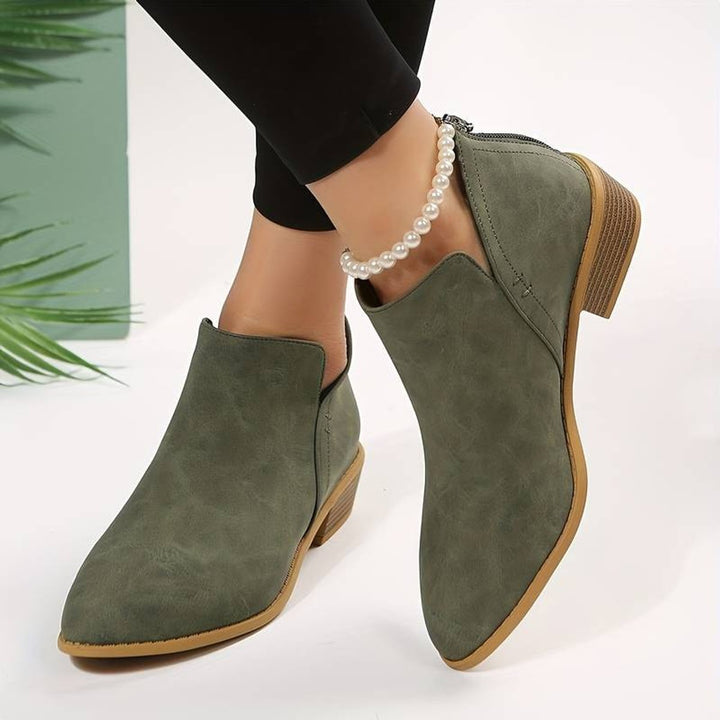 Women's Pointed-Toe Low-Heel Suede Ankle Boots Side-Zip