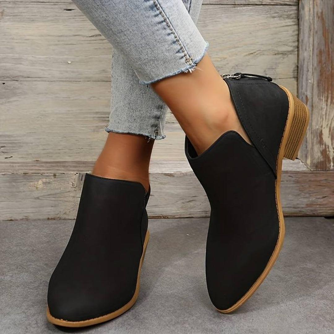 Women's Pointed-Toe Side-Zip Block-Heel Ankle Boots