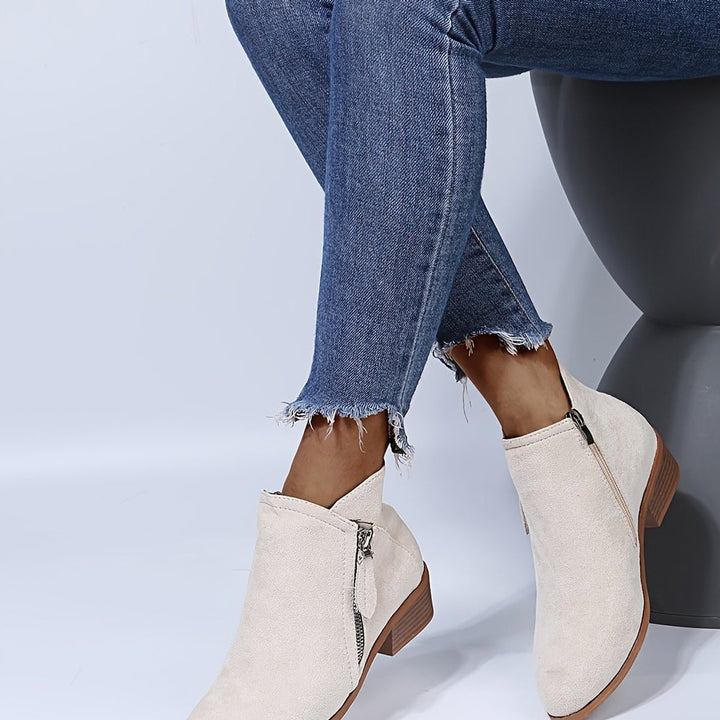 Women's Pointed-Toe Side-Zip Block-Heel Suede Ankle Boots