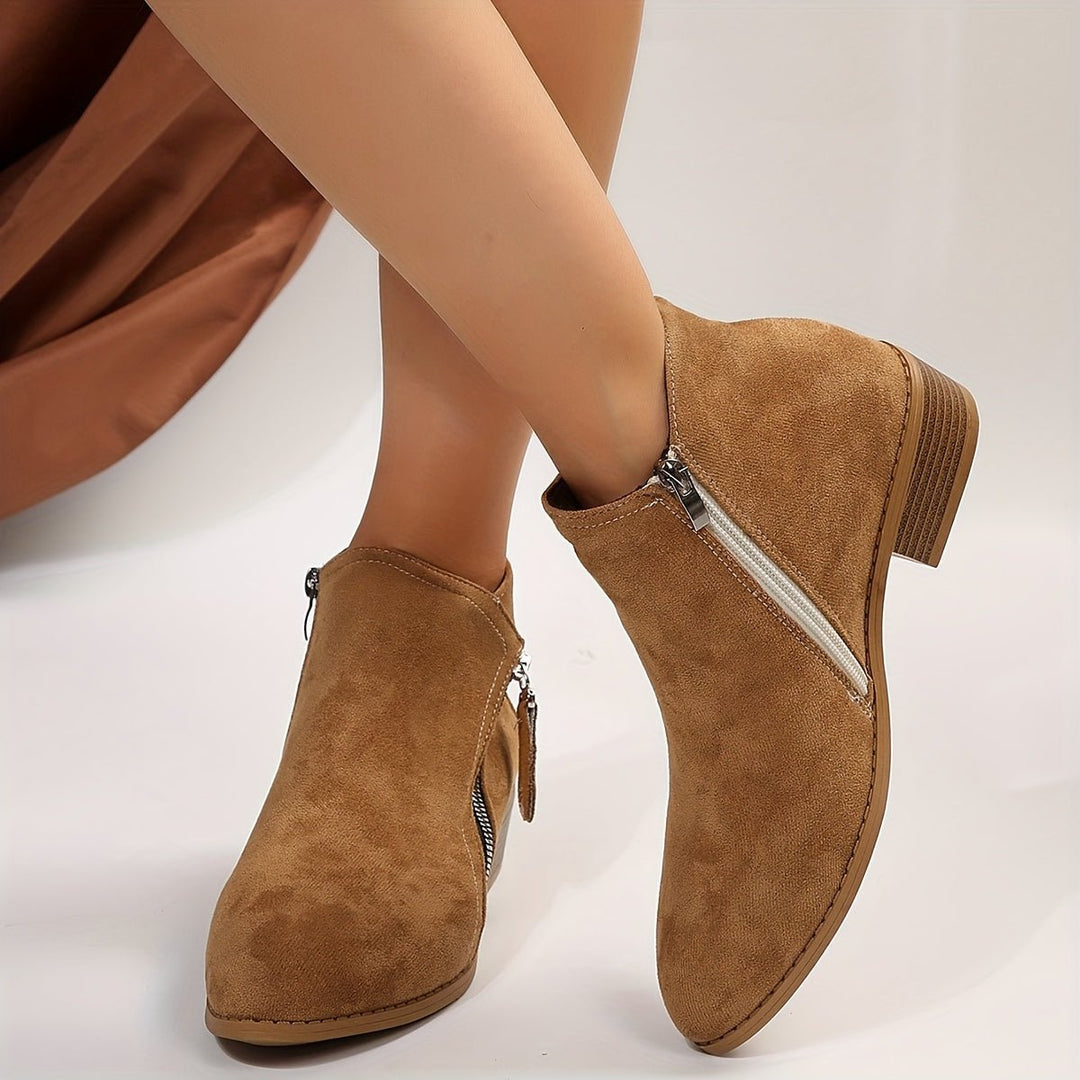Women's Pointed-Toe Side-Zip Block-Heel Suede Ankle Boots