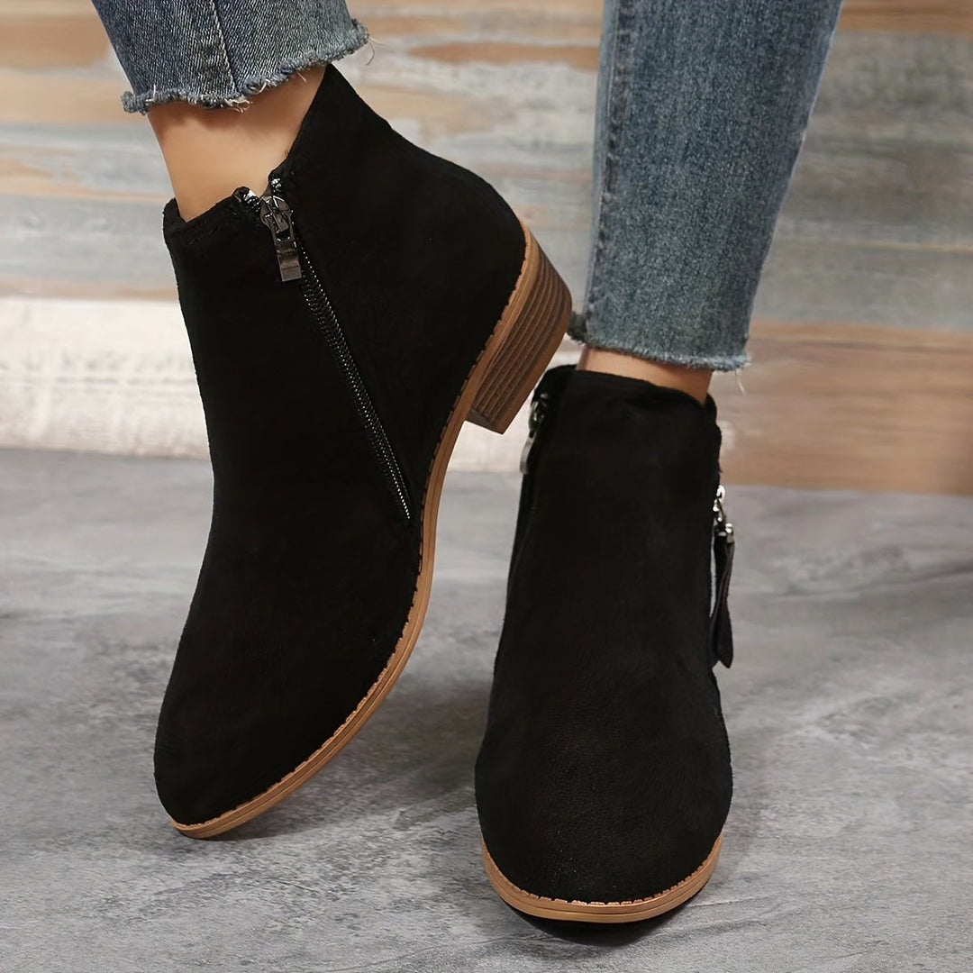 Women's Pointed-Toe Side-Zip Block-Heel Suede Ankle Boots