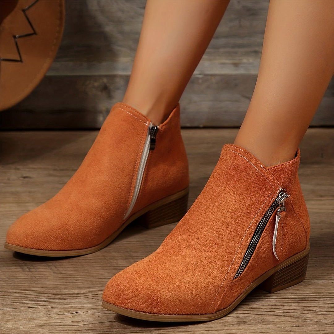 Women's Pointed-Toe Side-Zip Block-Heel Suede Ankle Boots