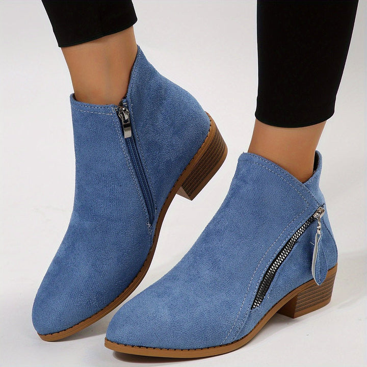 Women's Pointed-Toe Side-Zip Block-Heel Suede Ankle Boots