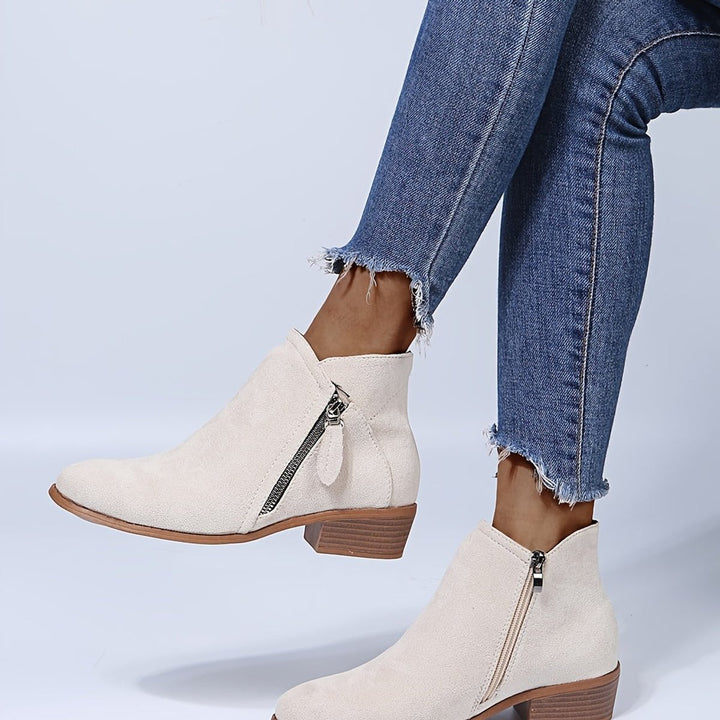 Women's Pointed-Toe Side-Zip Block-Heel Suede Ankle Boots