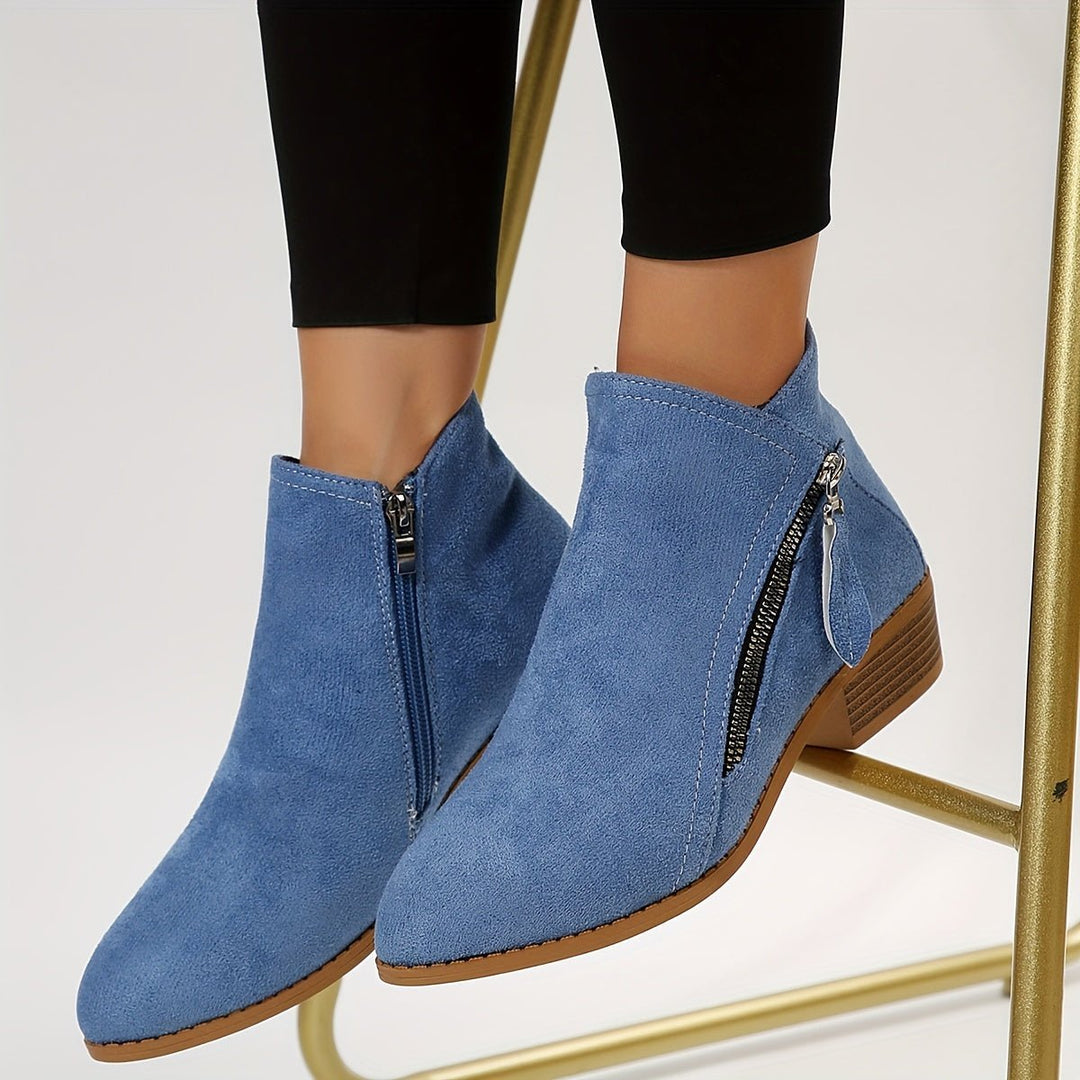 Women's Pointed-Toe Side-Zip Block-Heel Suede Ankle Boots