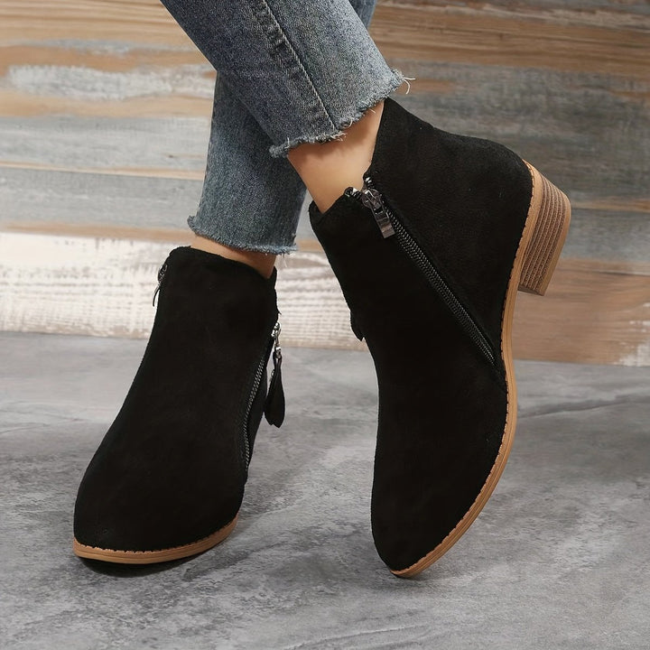 Women's Pointed-Toe Side-Zip Block-Heel Suede Ankle Boots