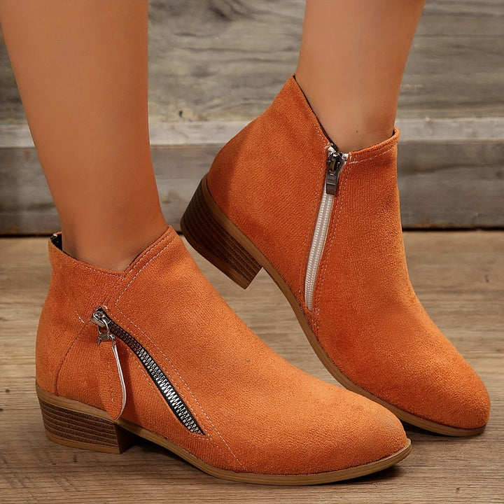 Women's Pointed-Toe Side-Zip Block-Heel Suede Ankle Boots