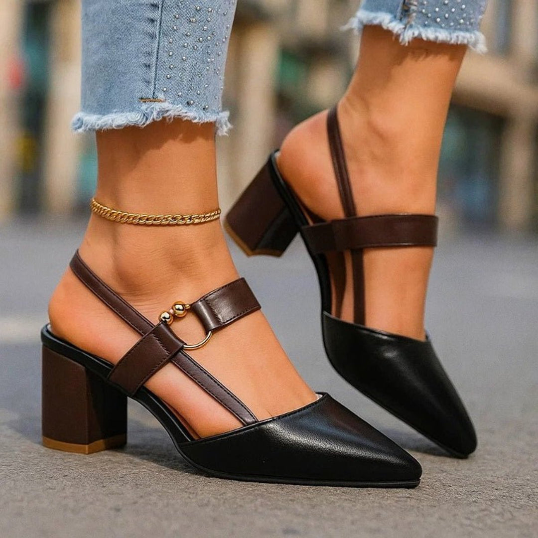 Women's Pointed-Toe Slingback Block-Heel T-Strap Pumps