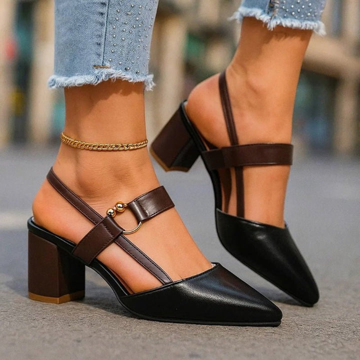 Women's Pointed-Toe Slingback Block-Heel T-Strap Pumps
