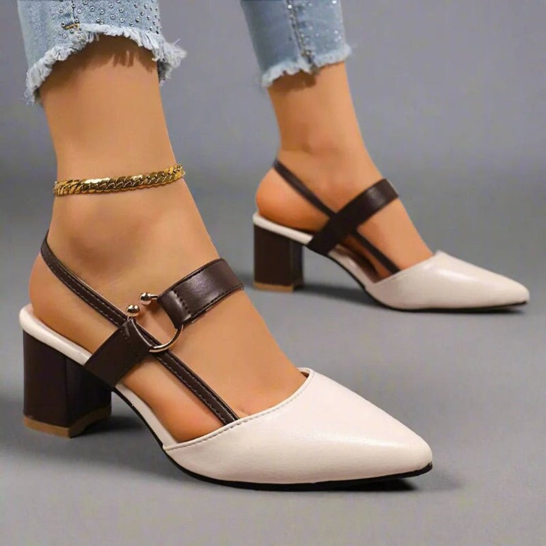 Women's Pointed-Toe Slingback Block-Heel T-Strap Pumps