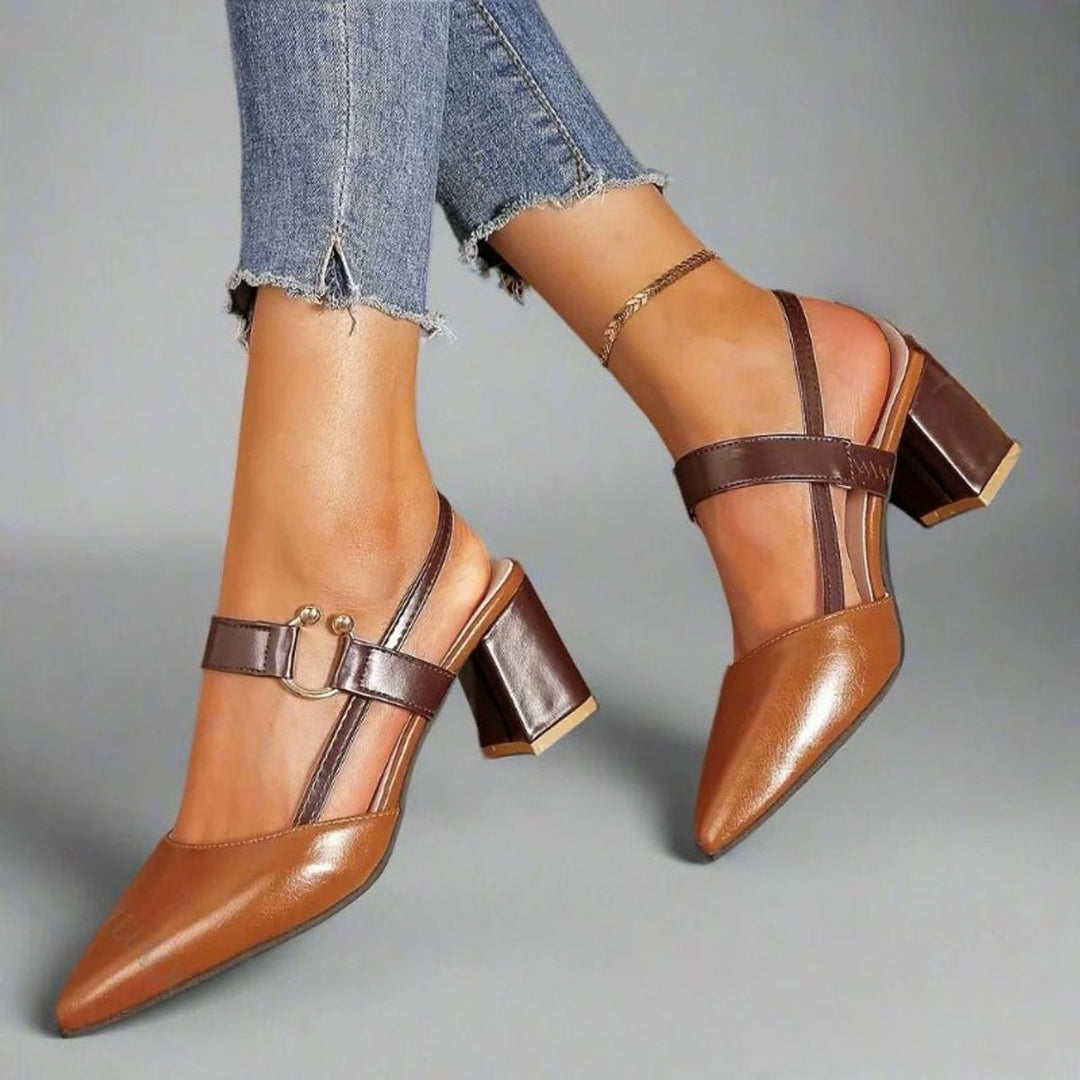 Women's Pointed-Toe Slingback Block-Heel T-Strap Pumps