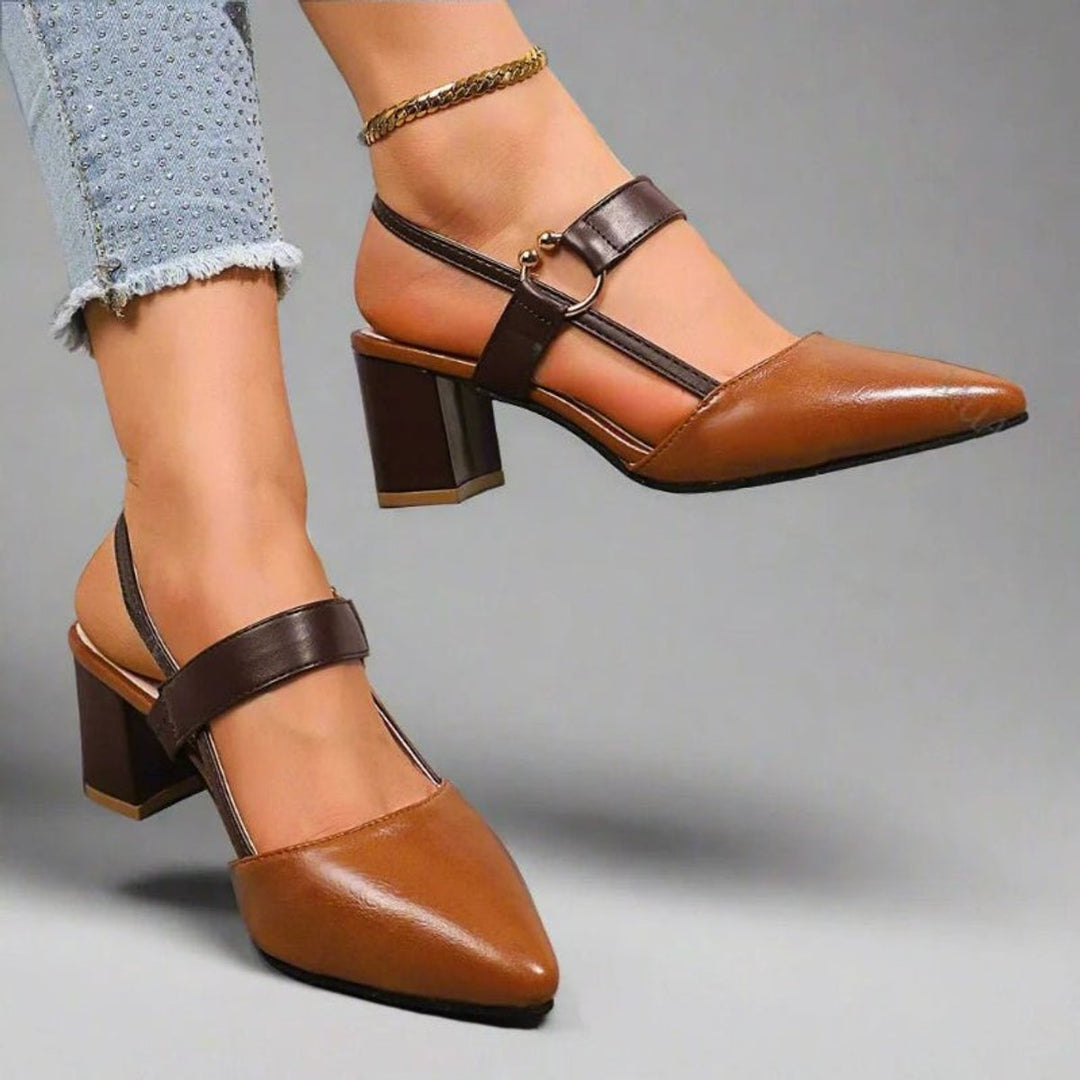 Women's Pointed-Toe Slingback Block-Heel T-Strap Pumps