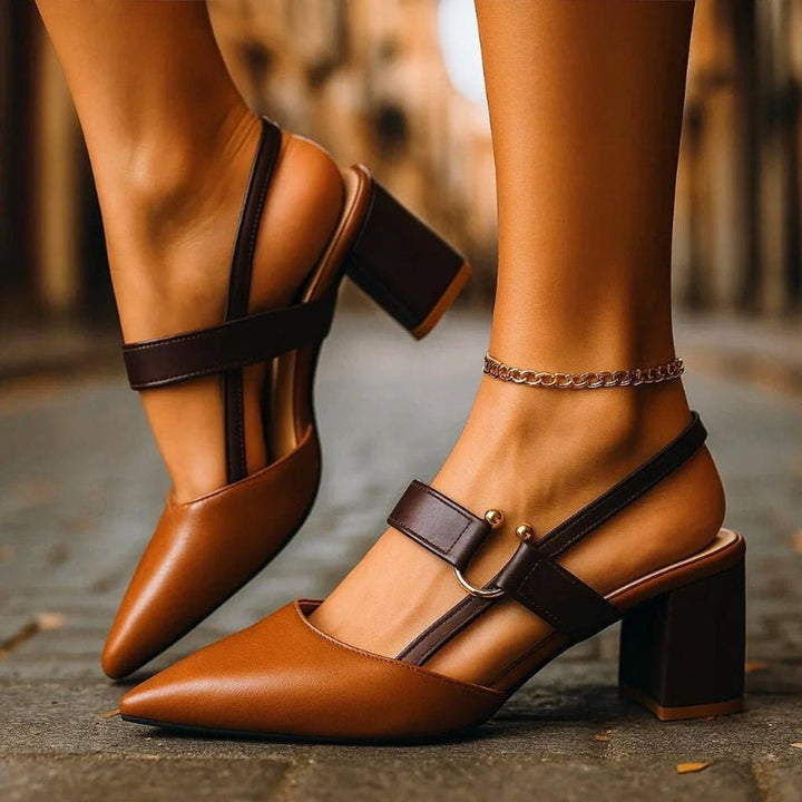 Women's Pointed-Toe Slingback Block-Heel T-Strap Pumps