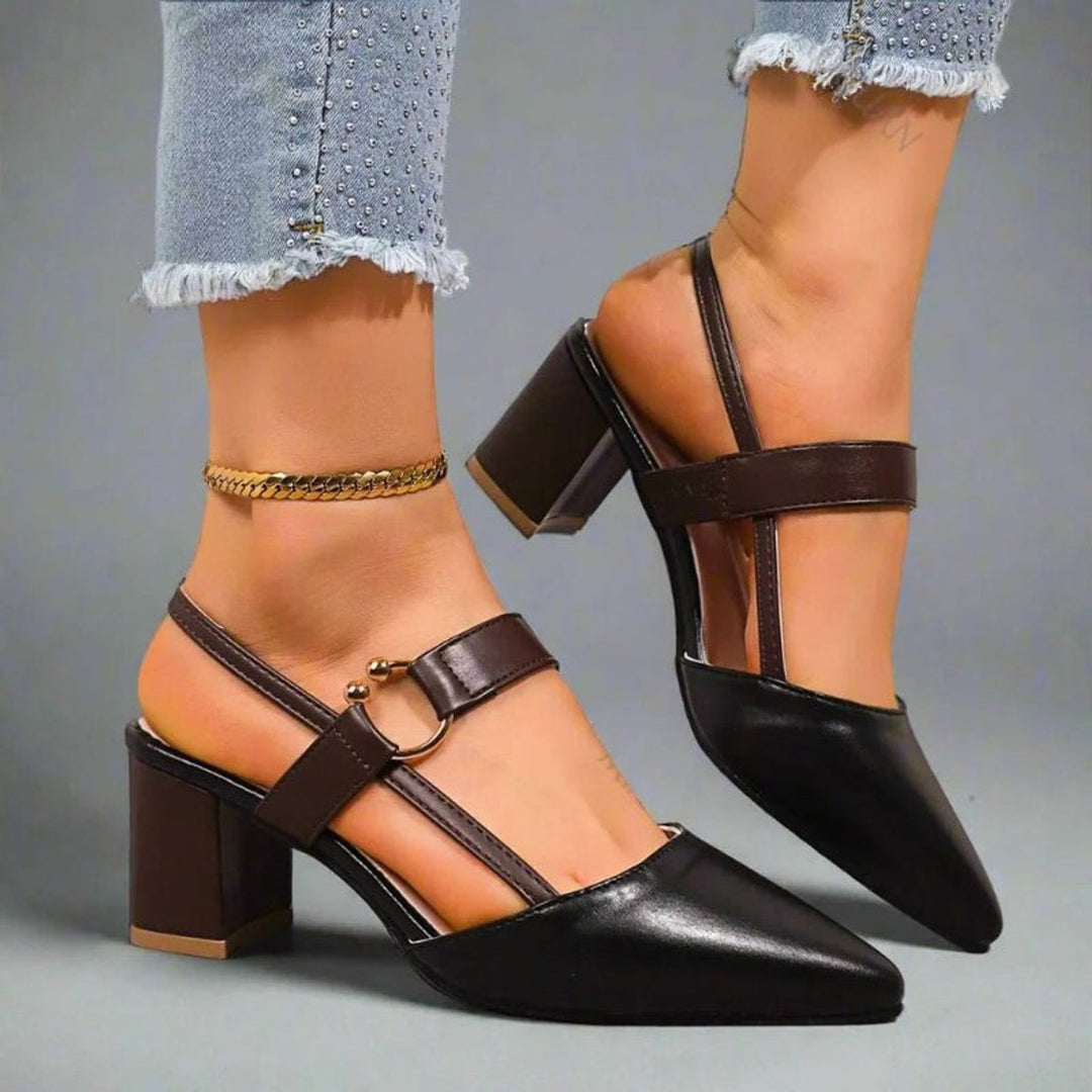 Women's Pointed-Toe Slingback Block-Heel T-Strap Pumps