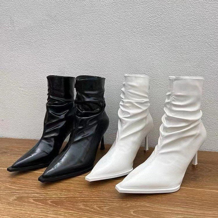 Women's Pointed-Toe Stiletto Ruched Slip-On Ankle Boots