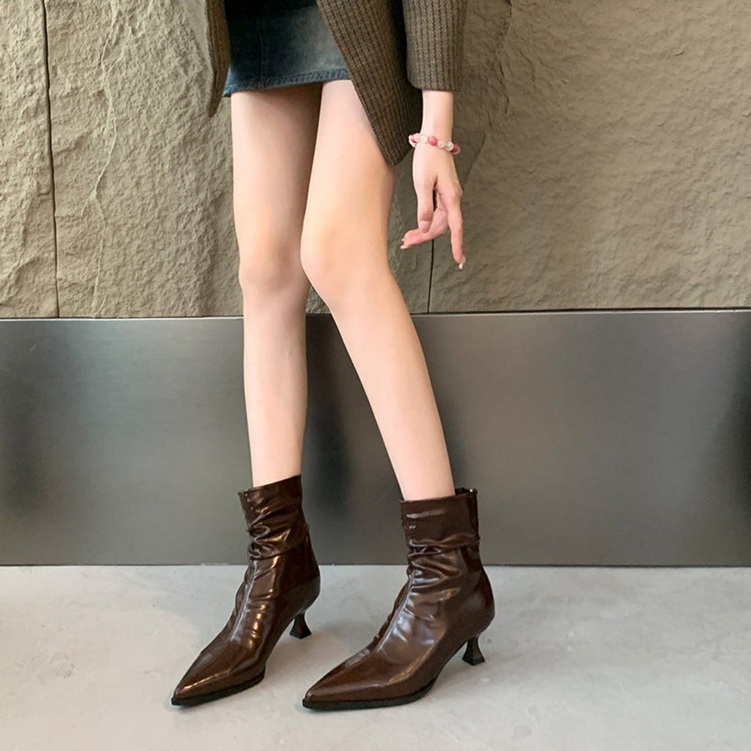 Women's Pointed-Toe Stiletto Ruched Slip-On Ankle Boots