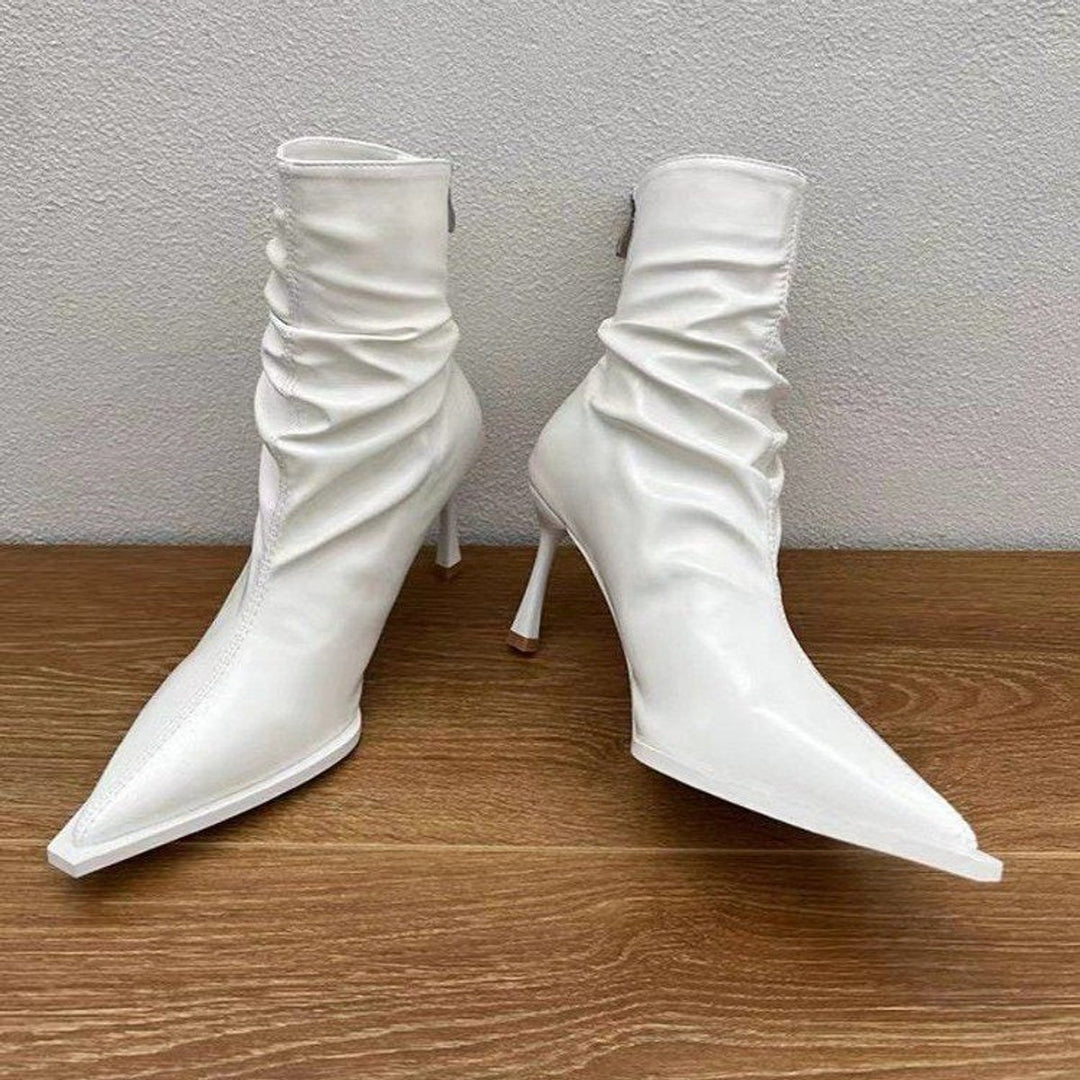 Women's Pointed-Toe Stiletto Ruched Slip-On Ankle Boots