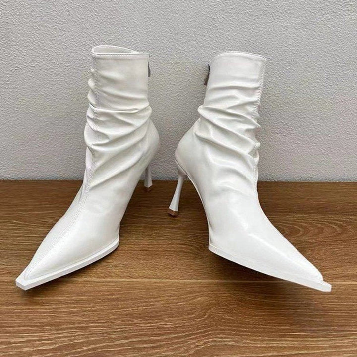 Women's Pointed-Toe Stiletto Ruched Slip-On Ankle Boots