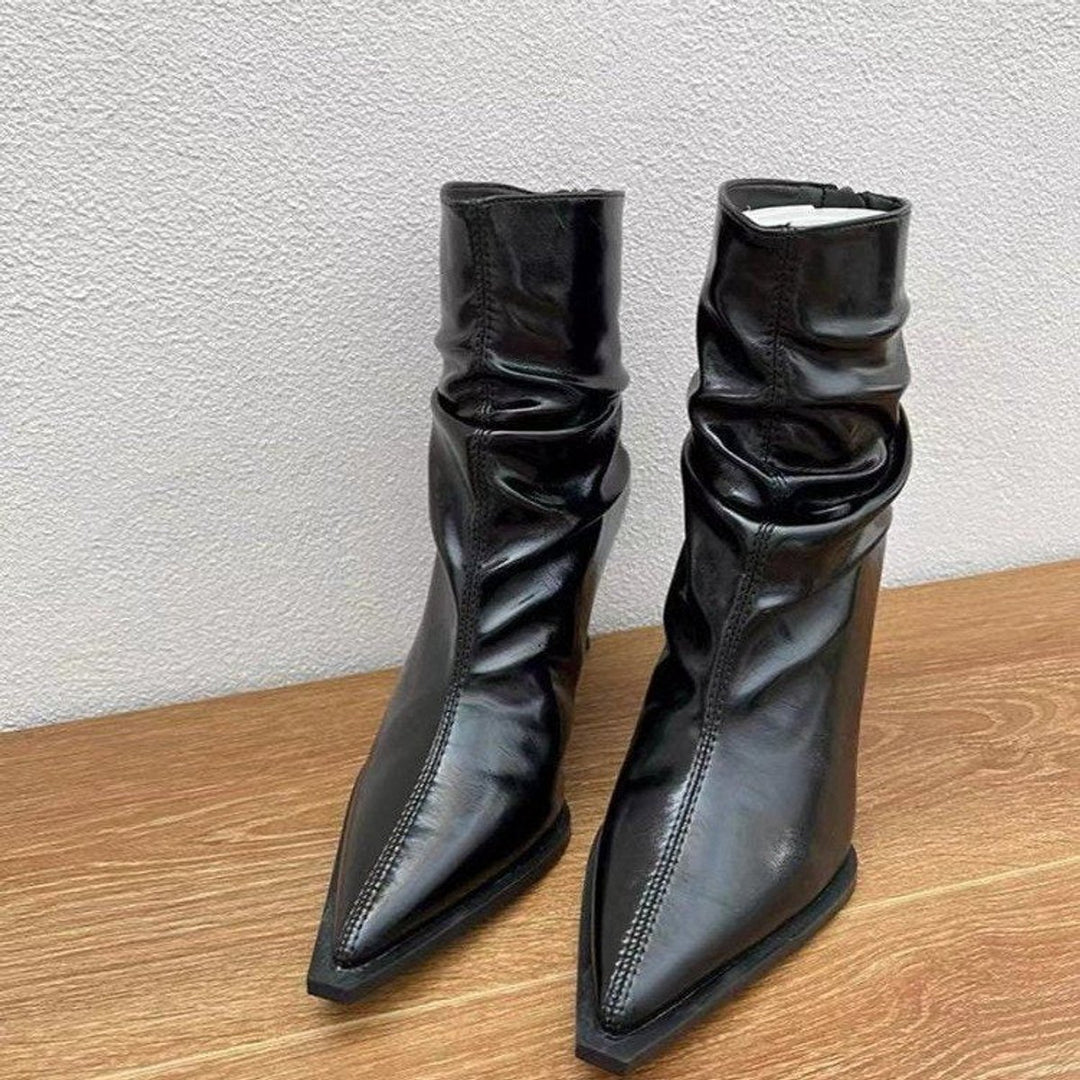 Women's Pointed-Toe Stiletto Ruched Slip-On Ankle Boots