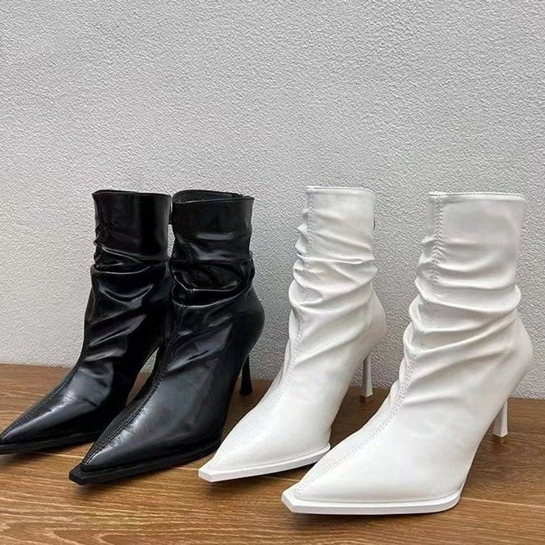 Women's Pointed-Toe Stiletto Ruched Slip-On Ankle Boots