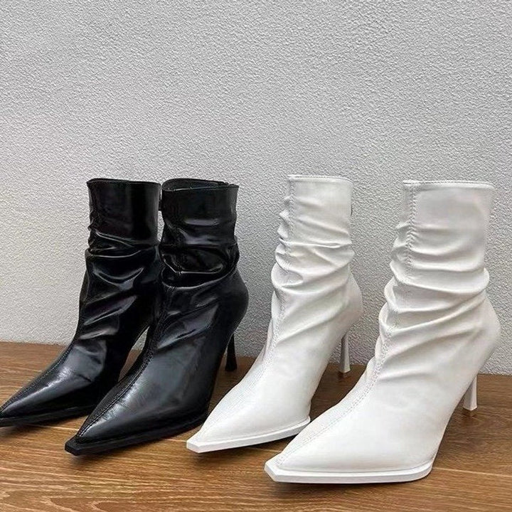 Women's Pointed-Toe Stiletto Ruched Slip-On Ankle Boots