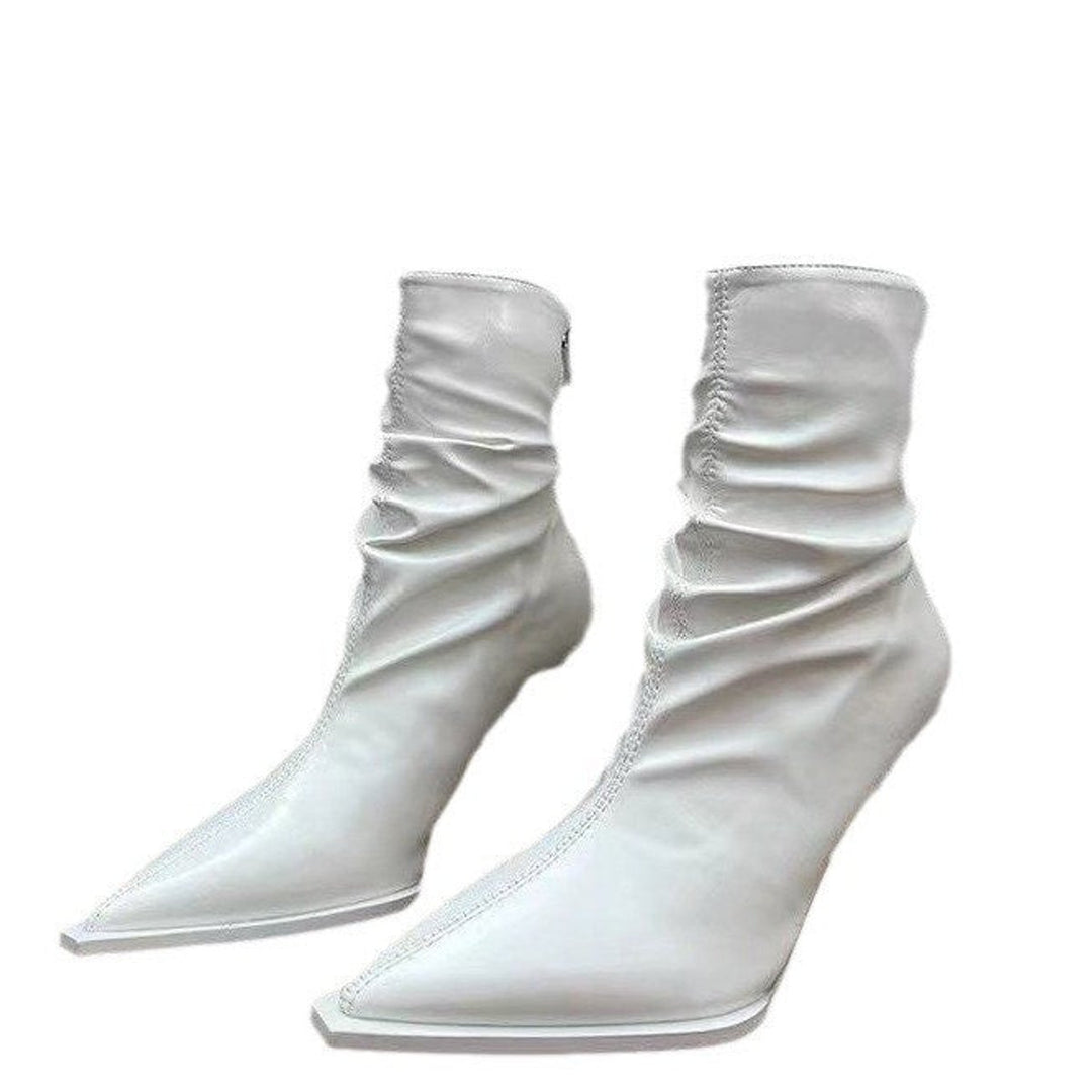 Women's Pointed-Toe Stiletto Ruched Slip-On Ankle Boots