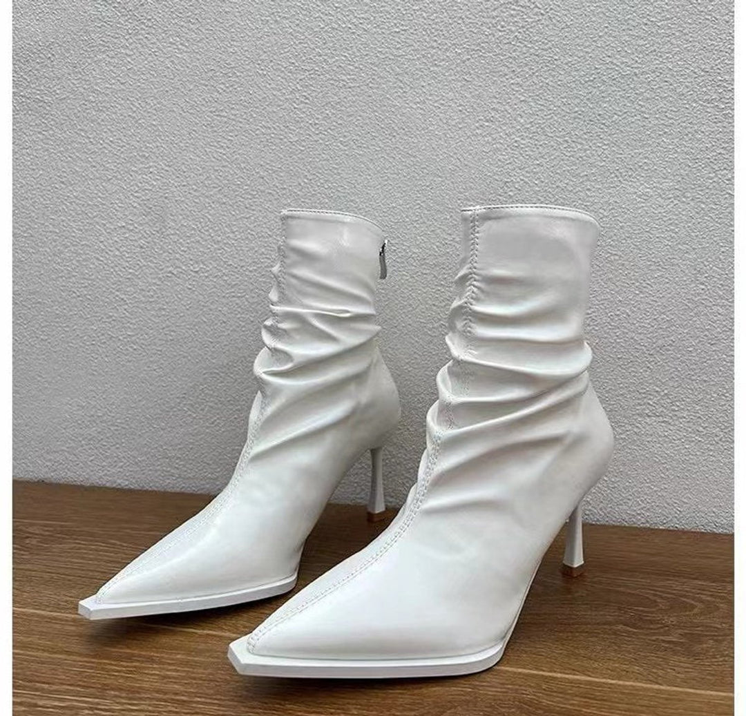 Women's Pointed-Toe Stiletto Ruched Slip-On Ankle Boots