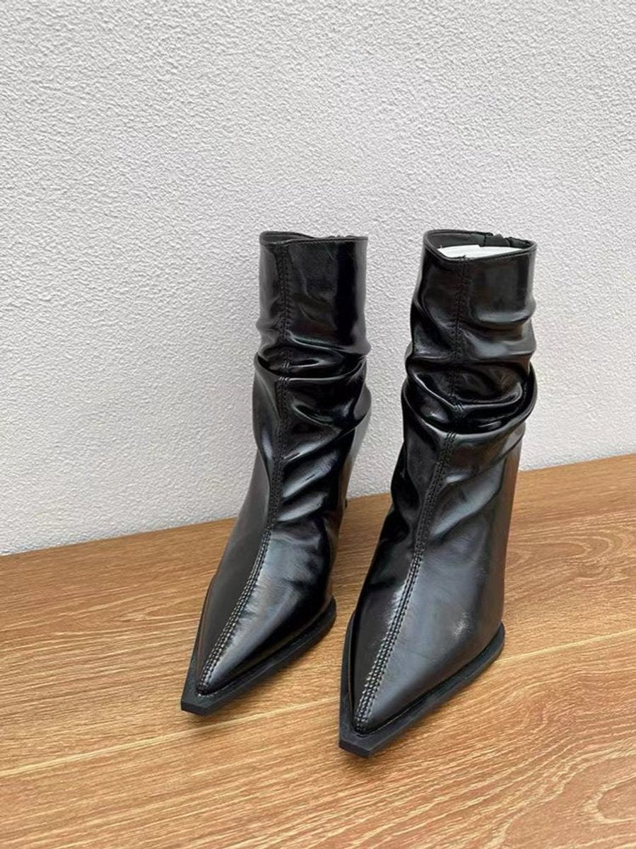 Women's Pointed-Toe Stiletto Ruched Slip-On Ankle Boots
