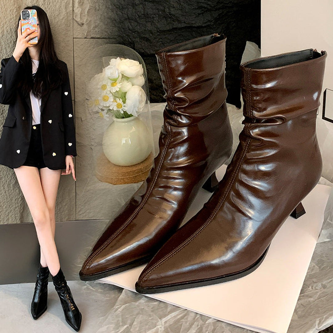 Women's Pointed-Toe Stiletto Ruched Slip-On Ankle Boots