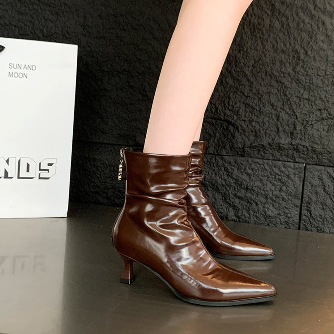 Women's Pointed-Toe Stiletto Ruched Slip-On Ankle Boots
