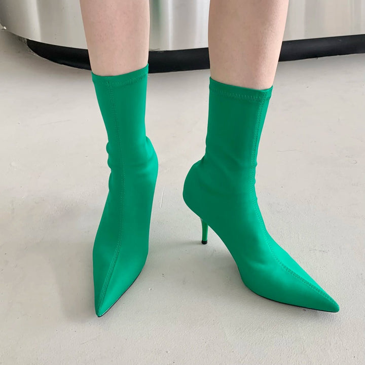 Women's Pointed-Toe Stiletto Stretch Sock Ankle Boots