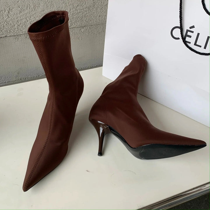 Women's Pointed-Toe Stiletto Stretch Sock Ankle Boots