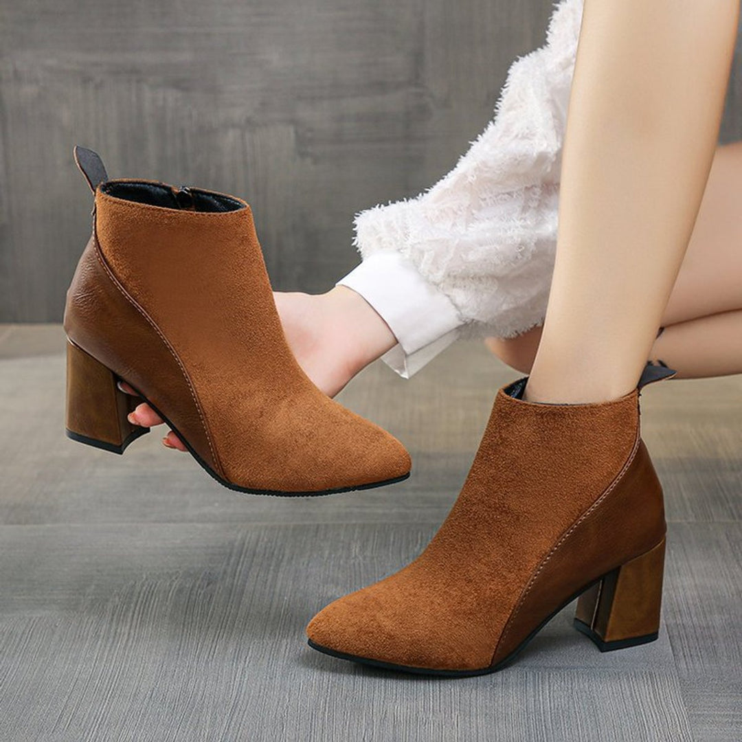 Women's Pointed-Toe Suede Block-Heel Ankle Boots