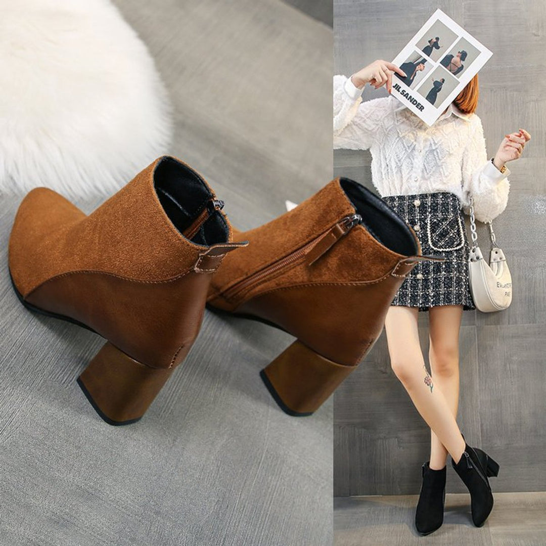 Women's Pointed-Toe Suede Block-Heel Ankle Boots