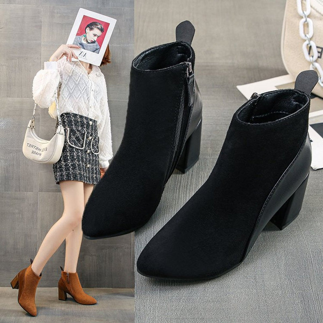 Women's Pointed-Toe Suede Block-Heel Ankle Boots