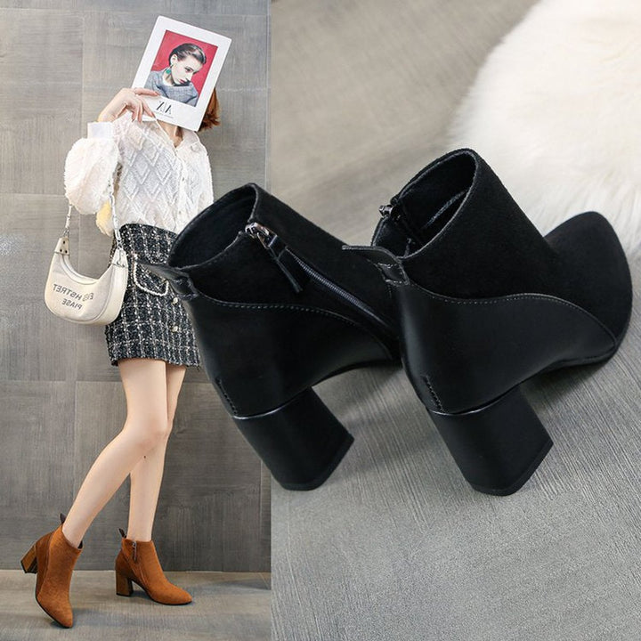 Women's Pointed-Toe Suede Block-Heel Ankle Boots