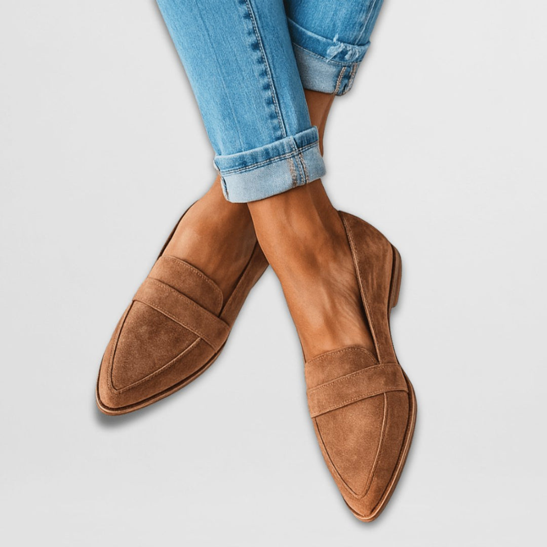 Women's Pointed-Toe Suede Penny Loafers Flat Slip-On Shoes