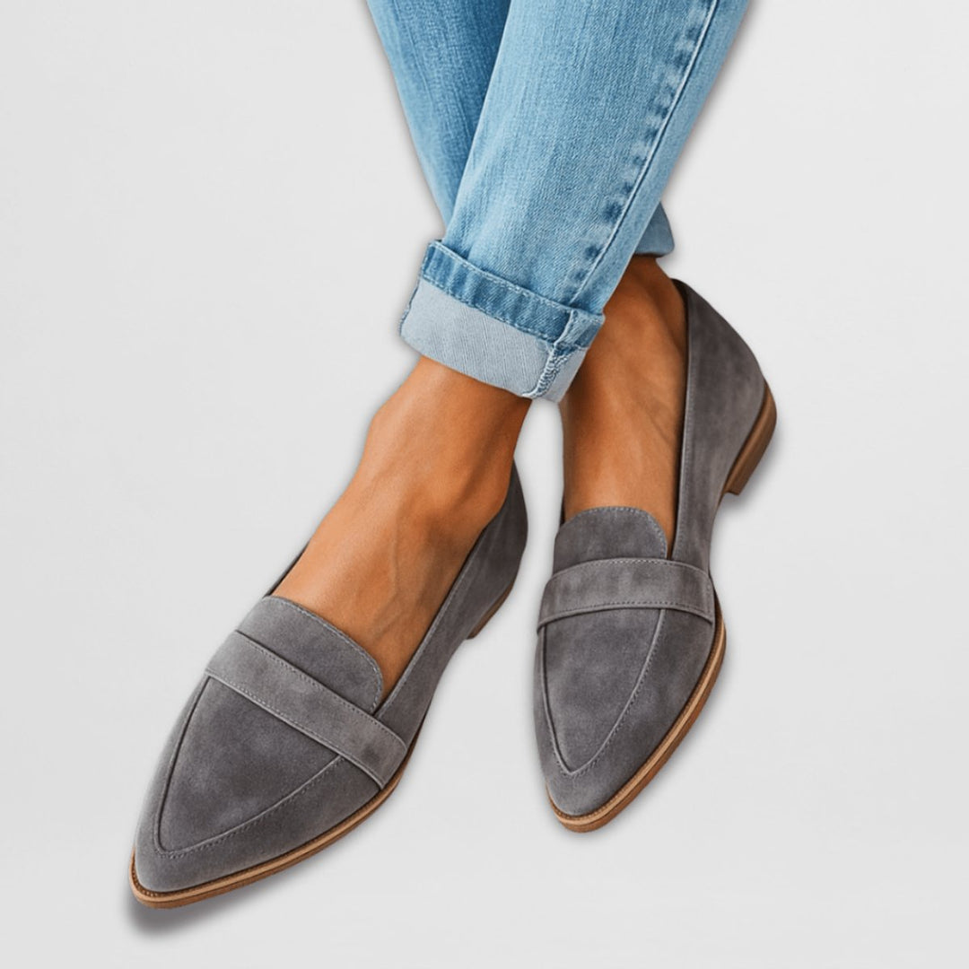 Women's Pointed-Toe Suede Penny Loafers Flat Slip-On Shoes