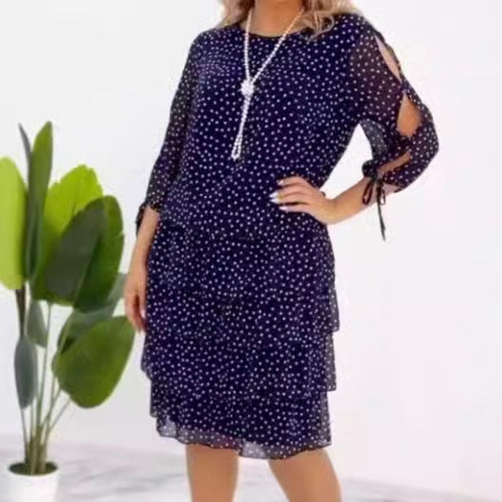 Women's Polka Dot Chiffon Tiered Formal Dress Split Sleeves