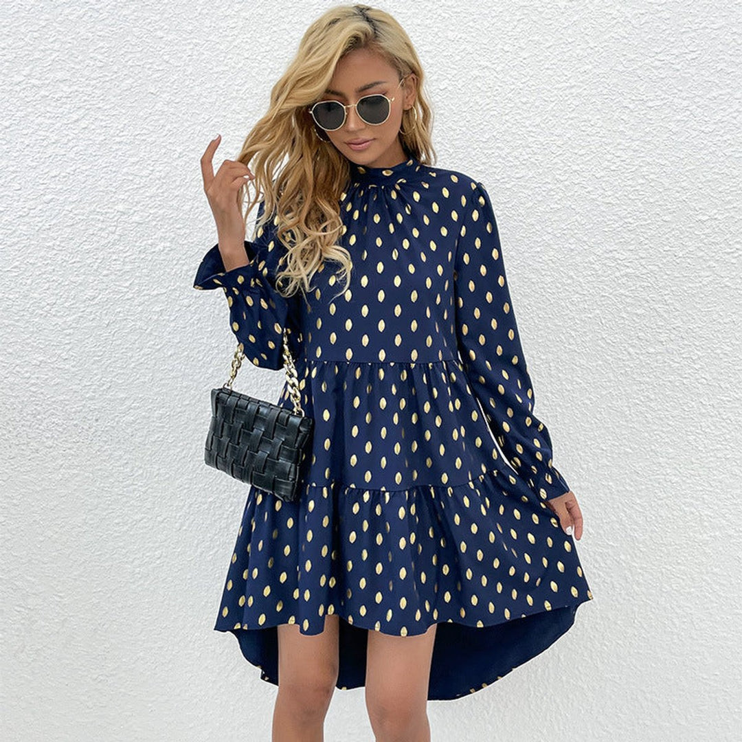 Women's Polka Dot Ruffle Tiered Long Sleeve Fall Midi Dress