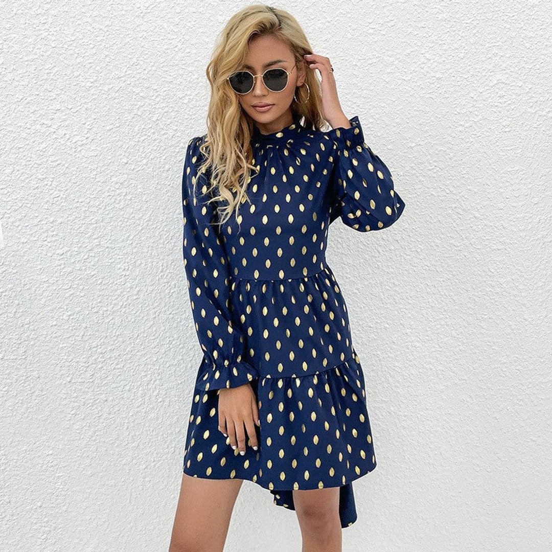 Women's Polka Dot Ruffle Tiered Long Sleeve Fall Midi Dress