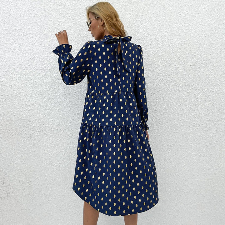 Women's Polka Dot Ruffle Tiered Long Sleeve Fall Midi Dress
