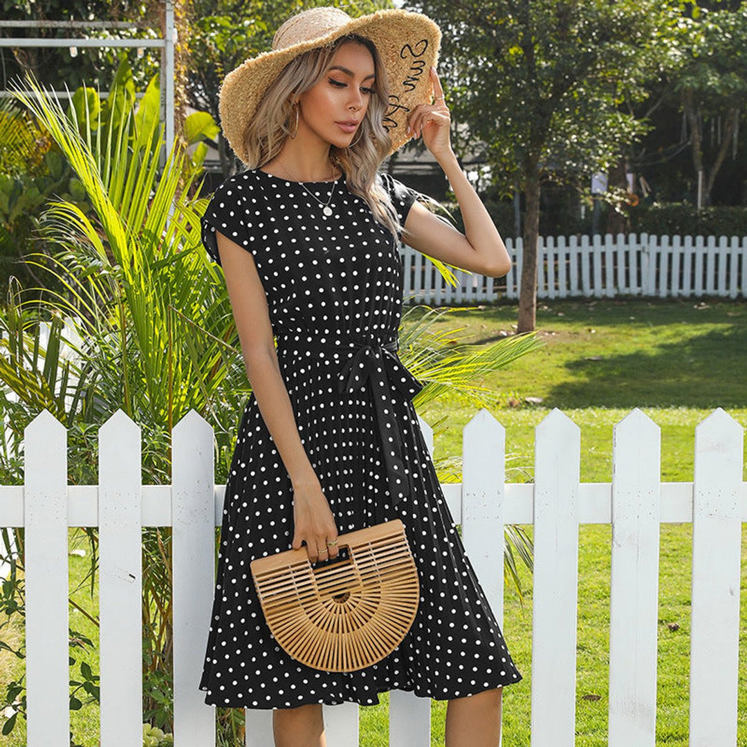 Women's Polka Dot Short Sleeve Fall Midi Dress