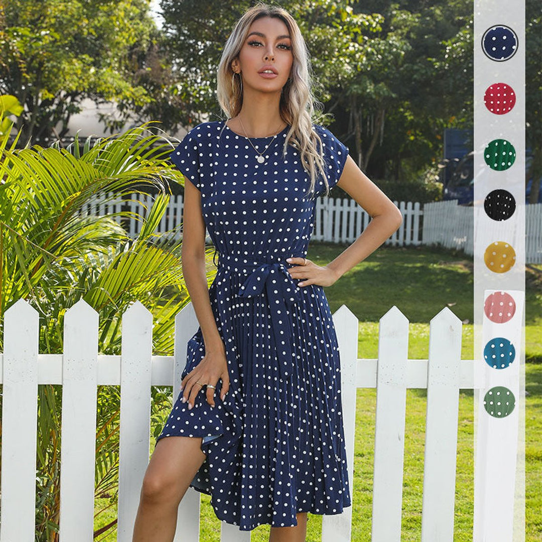 Women's Polka Dot Short Sleeve Fall Midi Dress