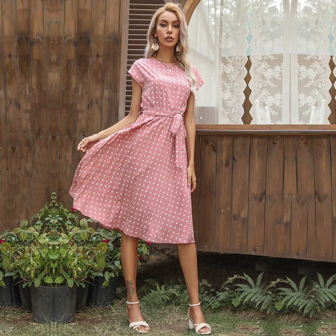 Women's Polka Dot Short Sleeve Fall Midi Dress
