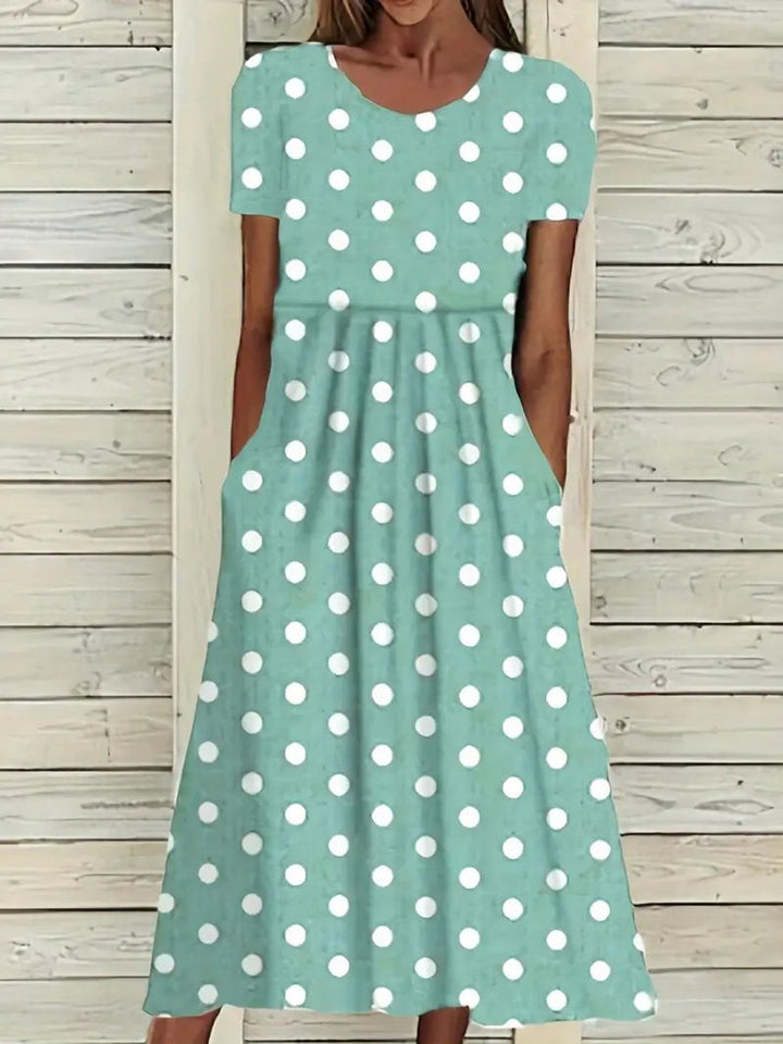 Women's Polka Dot Short Sleeve Fall Midi Dress Pockets