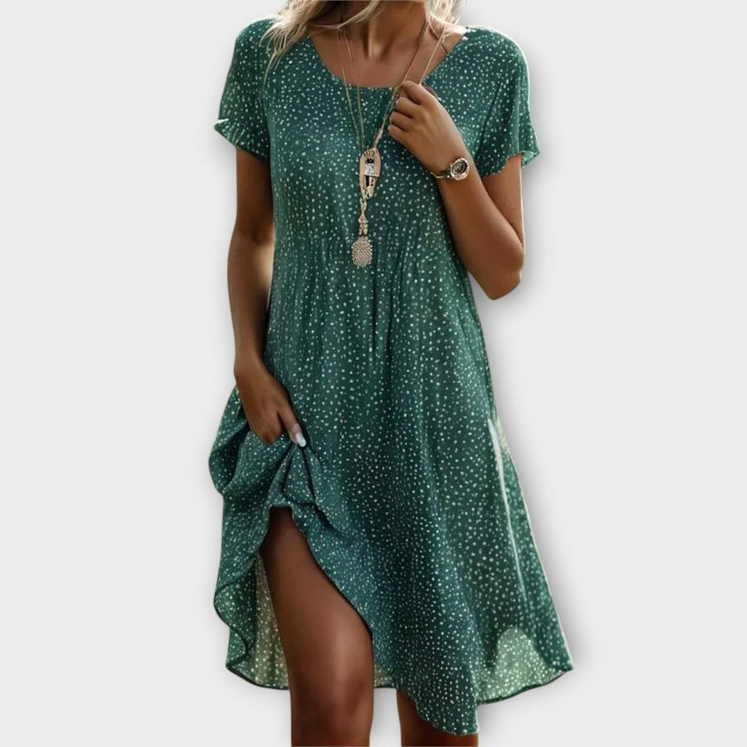 Women's Polka Dot Short Sleeve Midi Formal Dress Loose Flowy