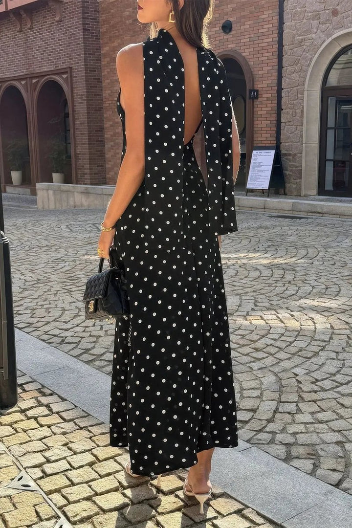 Women's Polka Dot Slip Maxi Fall Wedding Guest Dress Spaghetti Strap
